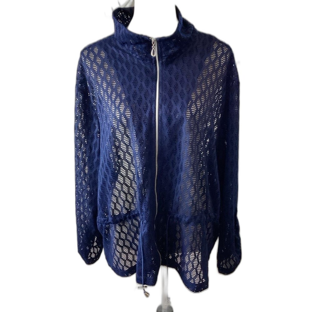 Southern Lady Jacket Women's Size 3X Navy Full Zipper Lace Drawstring Waist